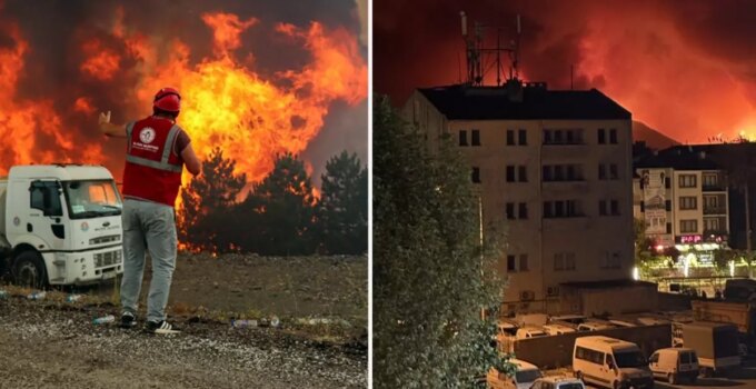 Bursa’da yangınla mücadele sürüyor! Alevler evlerin dibine kadar geldi