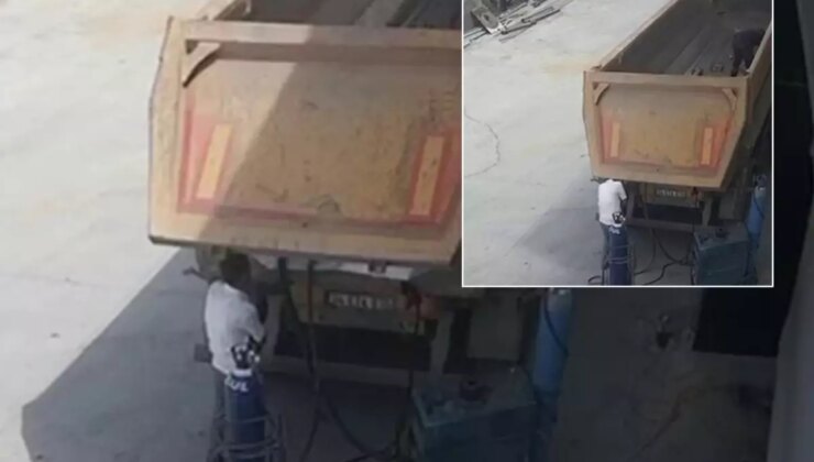 Feci ölümün kamera kaydı! Damper kapağı başına çarptı