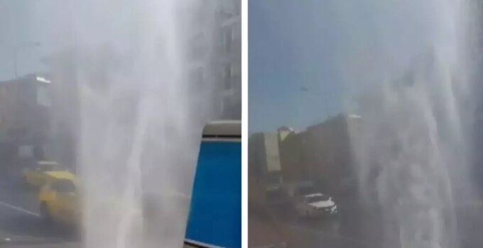 Kadıköy’de su borusu patladı! Yüksekliği 5 katlı binaya ulaştı