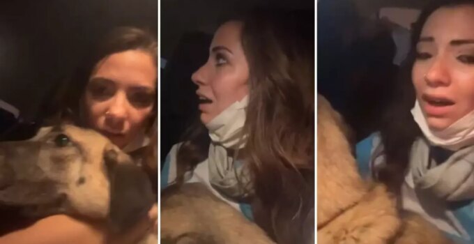 Kucağındaki köpekle alevlerden böyle kaçtı