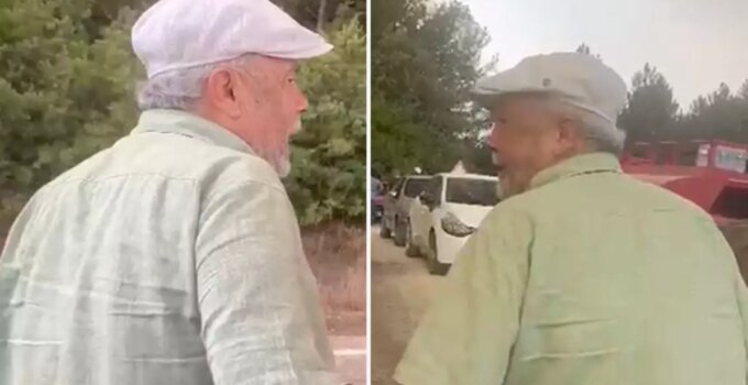 Yangının ortasında gözyaşları içinde eşini aradı