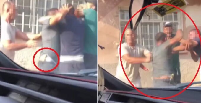 Belindeki bıçakla kavgaya girdi, sokak boks ringine döndü