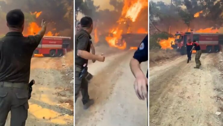 Çanakkale’deki orman yangınında itfaiye ekibi alevlerin arasında kaldı: Eyvah, kaç kaç