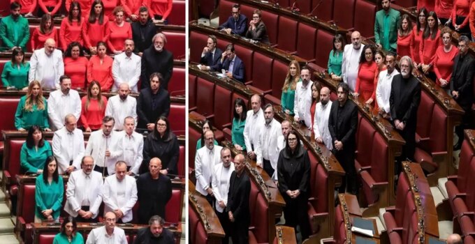 İtalya’da muhalefet vekilleri, parlamentoya Filistin bayrağının renklerini taşıyan kıyafetlerle girdi