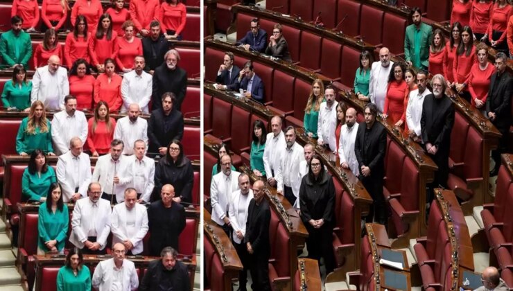 İtalya’da muhalefet vekilleri, parlamentoya Filistin bayrağının renklerini taşıyan kıyafetlerle girdi