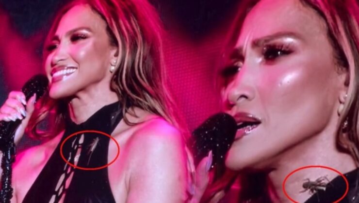 Jennifer Lopez sahnede elbisesinin içine giren böcekle mücadele etti