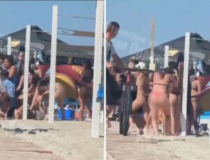 Kadınlar yasaklı Rusça şarkı yüzünden plajda saç başa kavga etti