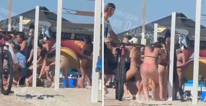 Kadınlar yasaklı Rusça şarkı yüzünden plajda saç başa kavga etti