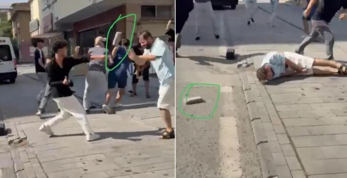 Kavga ettikleri kişiyi taşla bayılttılar! Dehşet anları kamerada