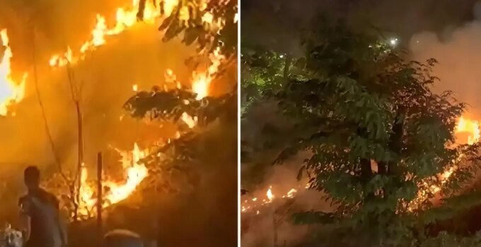 Meşale kutlaması otluk alanda yangın çıkardı