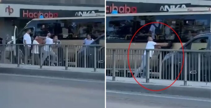 Minibüs şoförü kendisine korna çalan sürücüyü tekme tokat dövdü