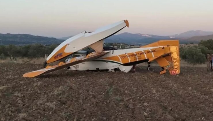 Orman yangınına müdahale eden uçak zorunlu iniş yaparken düştü