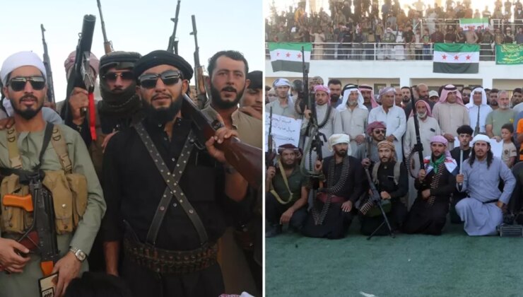 Silahlarıyla stadyumda toplanıp terör örgütü PKK/YPG’ye meydan okudular