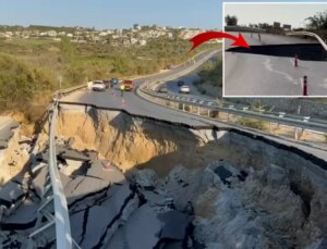Söke-Kuşadası karayolunda çökme meydana geldi