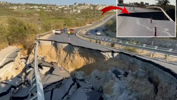 Söke-Kuşadası karayolunda çökme meydana geldi