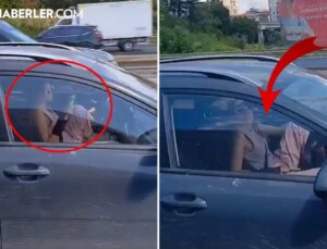 Sürücüdeki rahatlığa bak! Trafikte akılalmaz görüntüler