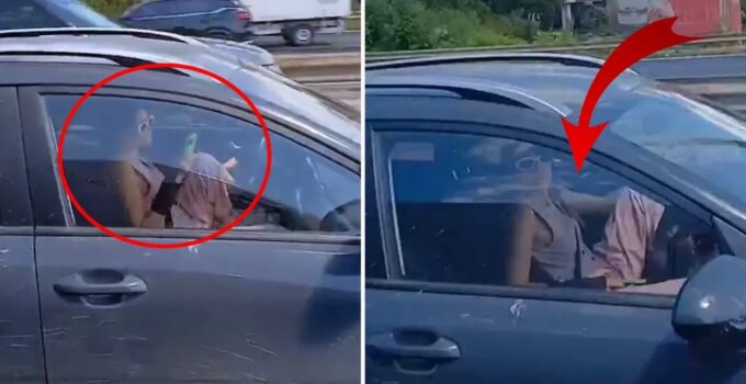 Sürücüdeki rahatlığa bak! Trafikte akılalmaz görüntüler