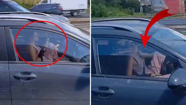 Sürücüdeki rahatlığa bak! Trafikte akılalmaz görüntüler