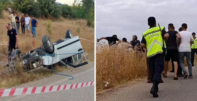 Takla atan otomobilin sürücüsü öldü, yakınları araçta yaralanan kişiye saldırdı