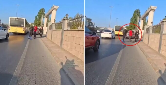 Tartıştığı sürücüyü yumruklayıp yere serdiği anları paylaştı