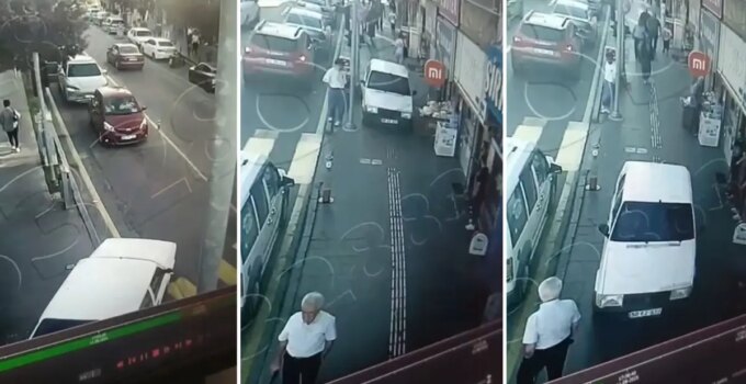 Yolu bıraktı, kaldırımdan ilerledi