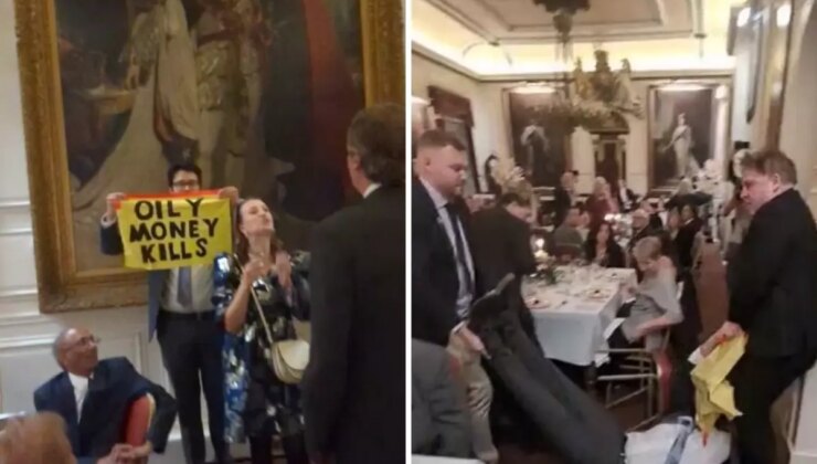 İklim aktivistleri, Trump’ın İngiltere ziyareti için düzenlen galayı bastı