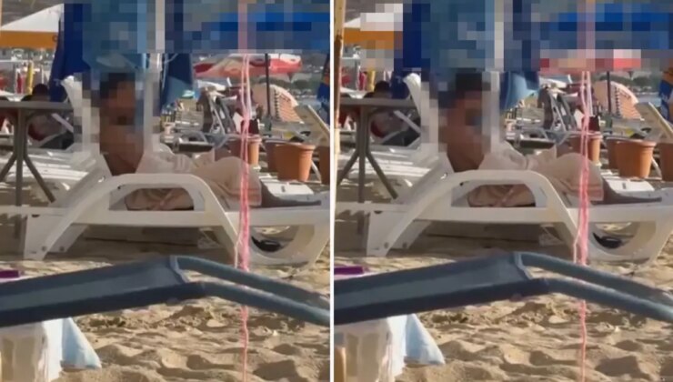 Mide bulandıran hareket! Plajda herkesin içinde kendini tatmin etti
