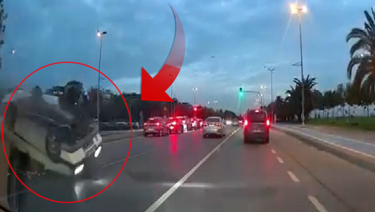 Kaza anbean kamerada! makas atan otomobil takla attı