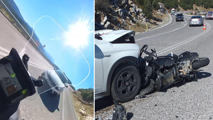 Motosiklet sürücüsünün öldüğü feci kazayı kask kamerası kaydetti