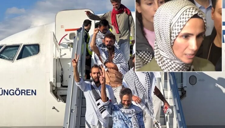 Sümeyye Erdoğan Bayraktar, İsrail’in saldırısına uğrayan aktivistleri karşıladı