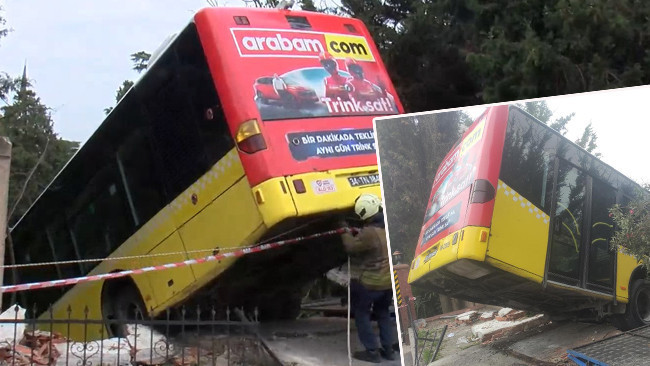 Üsküdar’da İETT otobüsünün freni patladı: Otobüs asılı halde kaldı