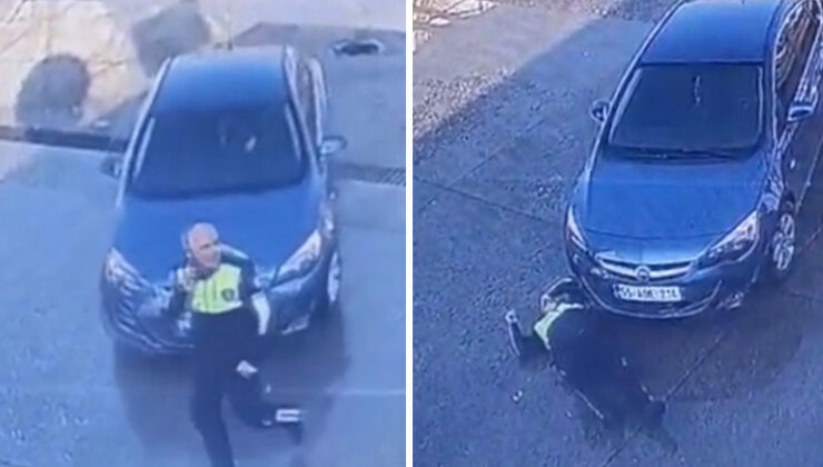 Akılalmaz kaza kamerada: Yavaş yavaş geldi, yürüyen trafik polisine çarptı