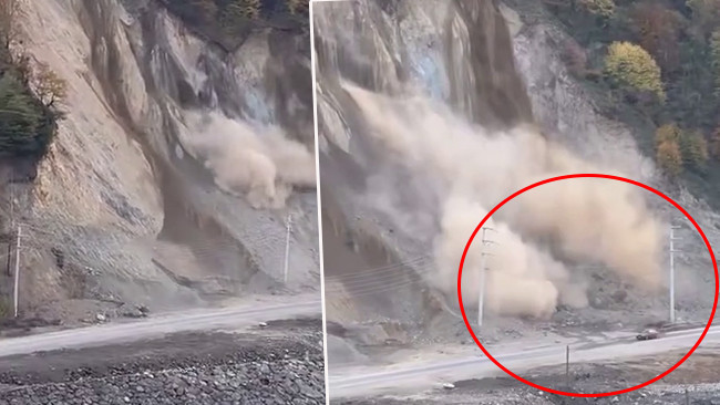 Düzce’de heyelan! Kayaların altında kalmaktan son anda kurtuldu