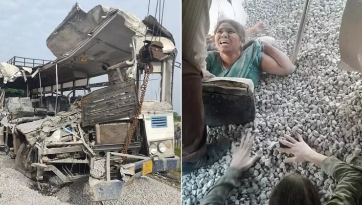 Otobüs ve çakıl yüklü kamyon çarpıştı: 20 ölü! Bazı yolcular çakıla gömüldü