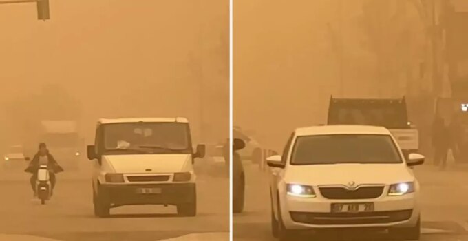 Şanlıurfa’da toz taşınımı! Şehir resmen kızıla boyandı