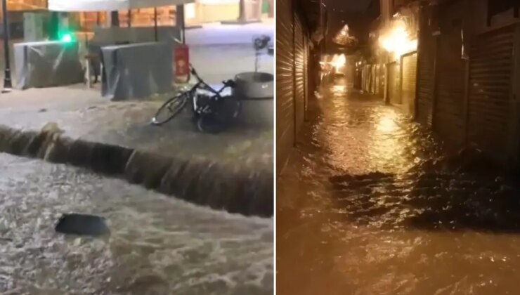 Sarı kodla uyarılan kentte denizle kara birleşti, tarihi çarşı göle döndü