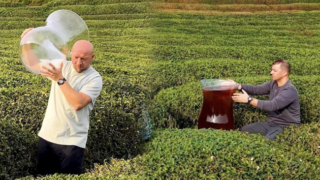 Uçağa atlayıp Rize’ye gittiler çekim yaptılar: Bu bardağı görenler yapay zeka sanıyor! ’60 litre su alıyor’
