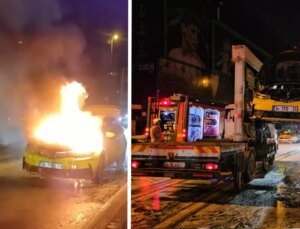 Beyoğlu’nda seyir halindeki taksi alev aldı: yolcular son anda kurtuldu