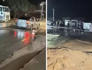 Bodrum’da ana su isale hattı patladı, asfalt çöktü