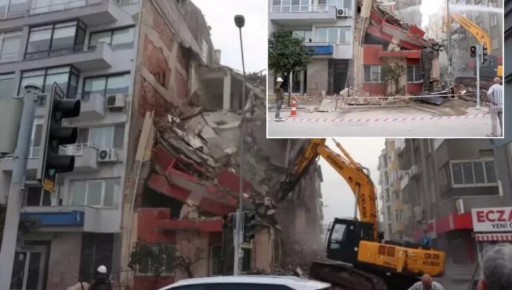 İzmir’de bina yıkımı sırasında bitişikteki apartman zarar gördü