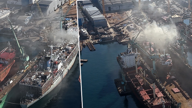 Son dakika… Tuzla’da tersanede gemide yangın! Ekiplerin müdahalesi sürüyor