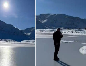 Termometreler -13’ü gösterdi! Göl buz tuttu