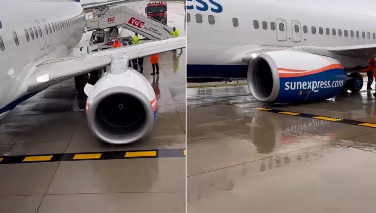 Antalya Havalimanı’nda büyük panik! Uçağın iniş takımları kırıldı, motoru piste sürttü