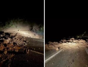 Bolu’da yağmur heyelana neden oldu, ilçe yolu ulaşıma kapandı