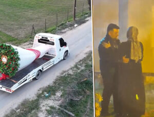 Dev çiçek buketini oto kurtarıcıya yükledi! Kız arkadaşına böyle evlilik teklifi etti