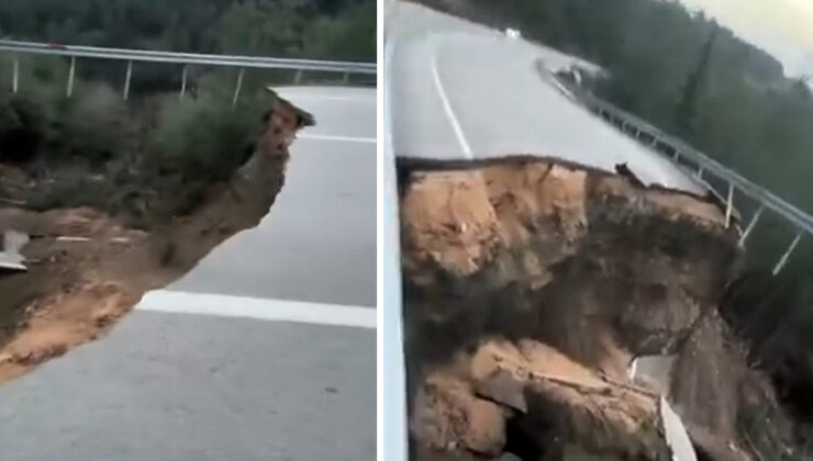 Heyelan sonucu yolda göçük oluştu, yolun bir bölümünde trafik durdu
