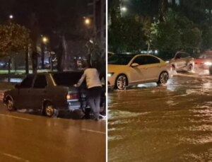 Sağanak yağış hayatı felç etti! Arabalar sular arasında kaldı