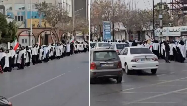 Kefenleri ile sokağa çıkan kadınlar Hamaney’in doğum yerinde intikam yemini etti